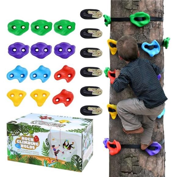 12 Ninja Tree Climbing Holds for Kids Climber,Adult Climbing Rocks with 6 Straps - Picture 1 of 7